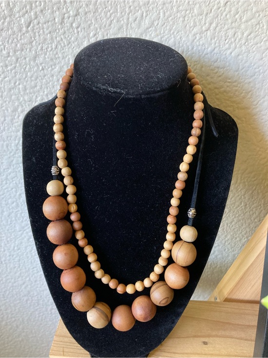Handmade Jewelry - Handmade Wood Bead Bracelet & Necklace set - Natural Brown